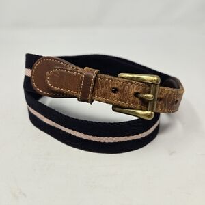 VINTAGE DOONEY & BOURKE WOOL SURCINGLE FABRIC & LEATHER BELT NAVY BLUE MEN 34